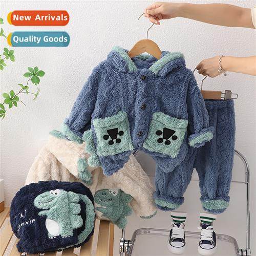 Boys coral fleece pajamas fall  winter children thickened fa
