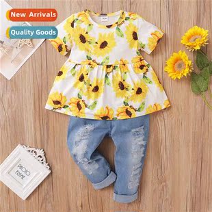 2021 new sleeved spring blous short fall sunflower Girls