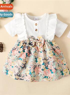 Girls Spring  Autumn 2023 new n floral print short-sleeved c