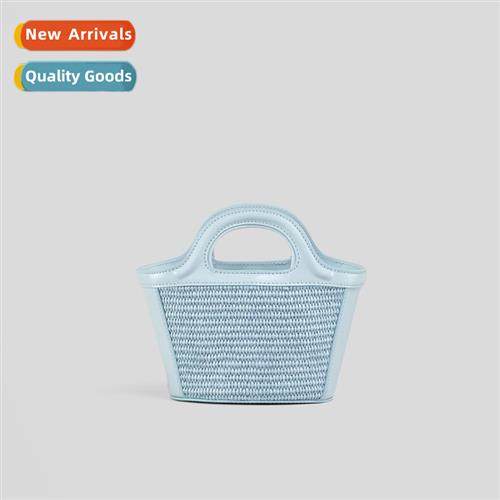 2023 New Straw Patchwork Cowhide Single Shoulder Crossbody T