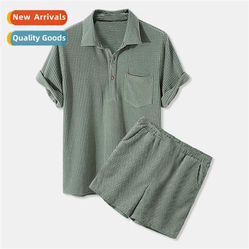 2023 Souast Asia Mens Casual Loose Waffle Short Sleeve Shirt