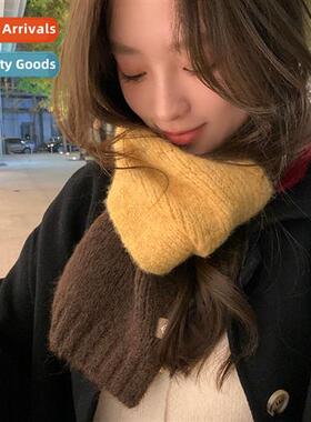 Premium   Korean color blocking ctaining wool knted scarf fe