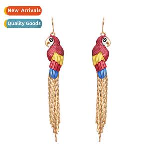 Lg parrot colorful thin coated earrings retro fashi splicing