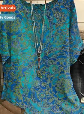 2023 Spring  Summer New Loose Round Neck Short Sleeve Blouse