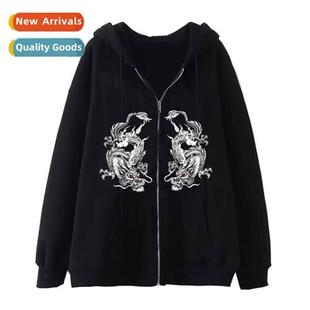 Dark wind hip hop gothic Harajuku Y2K drag zipper hoodie men