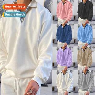 Winter Sweatshirt Solid 2022 Lapel Autumn Color Loose Mens