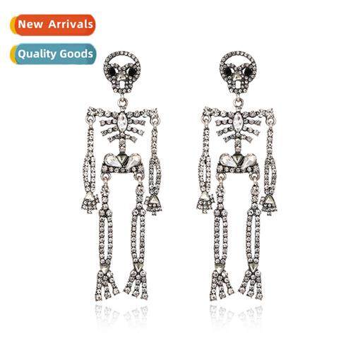New creative full diamd skull earrings retro Halloween spook