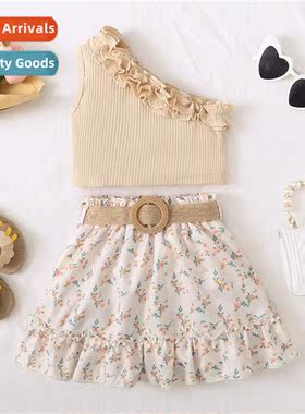 Girls Spring  Autumn 2023 new n e-shoulder solid color top +