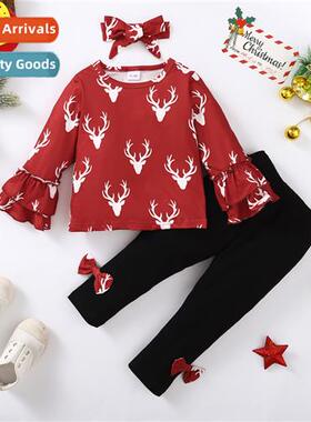 Girls Spring  Autumn 2022 new n deer printing lg-sleeved top