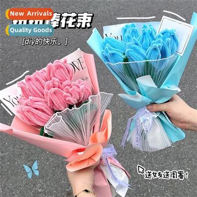 Twisted stick bouquet hmade diy tulip rose material package