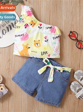 Girls spring  autumn  2022 new n sleeveless e-shoulder print