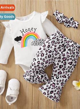 Girls Spring  Autumn 2021 New n rainbow letters printed lg-s