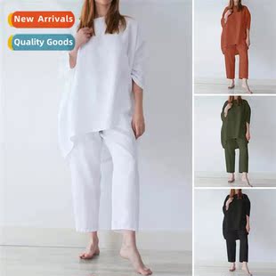 Color Loose Two Linen Cott Solid Casual Fashi Womens 2023