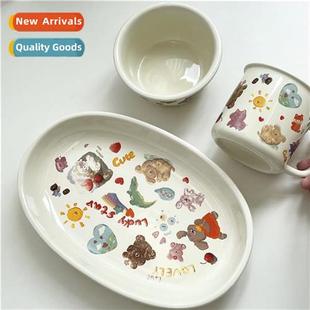 cute childish tableware Korean cream ins girls graffi style