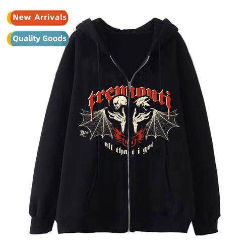 Dark wind hip-hop gothic Harajuku Y2Y skull zipper hoodie me