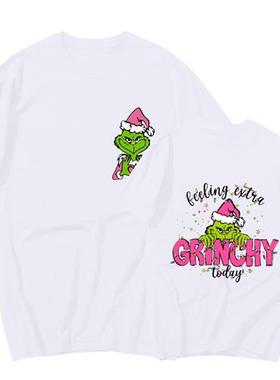 Summer couples new pink Grinch print short-sleeved tops nich
