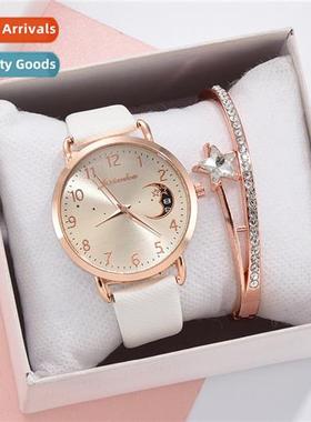New ladies persalized quartz watch set pu wh mo pattern dial