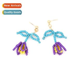 hmade beaded rice Korean flower design beads earrings niche