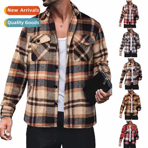 2022 Spring  Autumn New Mens Plaid Shirt Lg Sleeve Butted Ca