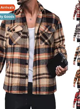 2022 Spring  Autumn New Mens Plaid Shirt Lg Sleeve Butted Ca