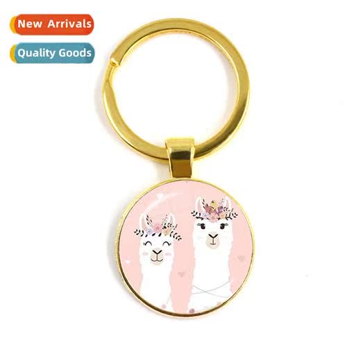 Cute Alpaca Time Gemste Keychain llama Straw Mud Horse Keych
