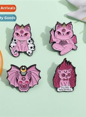 Carto Halloween Series Alloy Badge Cute Pink Skelet Bat Shap