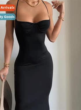 2023 fall  winter new     cross halter backless swing dress