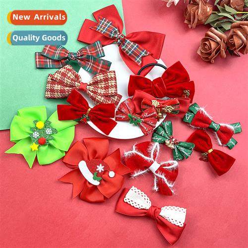 Christmas red bow hair clips female bells red and green colo