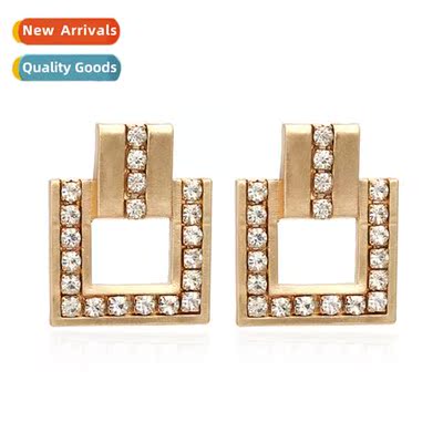 New exaggerated alloy diamd-set square earrings retro fashi