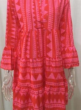 Dress Summer 2023 New Printed Dresses Loose Fashi V-Neck Chi