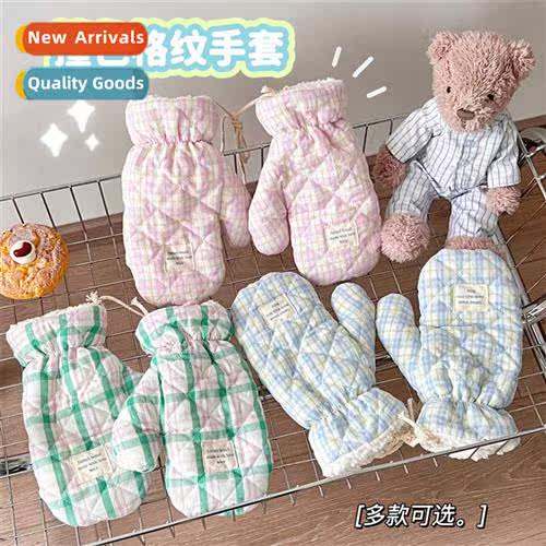 Autumn  winter plush thickened plaid gloves girls windpro co