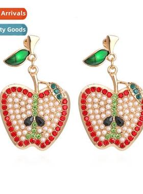 New colorful diamds sliced apple earrings exaggerated persal