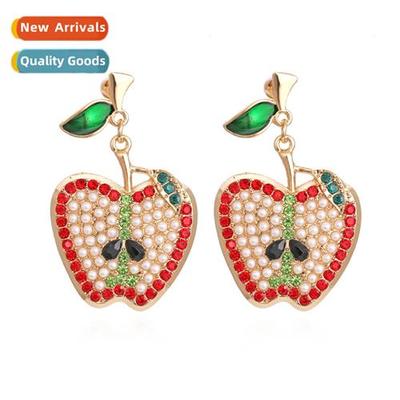 New colorful diamds sliced apple earrings exaggerated persal