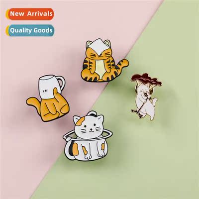 Cute carto cat brooch versatile cat badge fixed clos small b