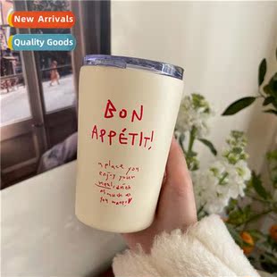 red letters insulated French Korean steel cup styl stainless