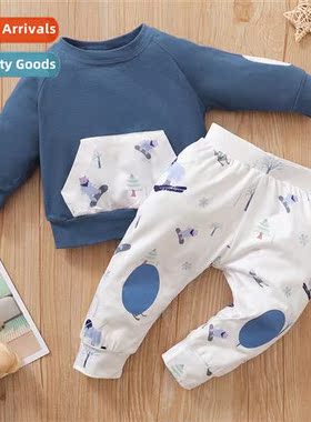 Girls spring  fall 2021 new n round neck lg-sleeved top + pr