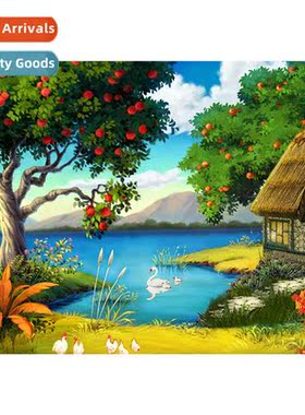 New living room h-applied diamd decorati painting lakeside c