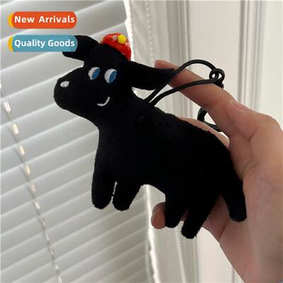 Cute black dog plush pendant ins carto doll keychain couple