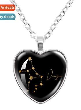 Persalised Art Zodiac Glass Round Heart Pendant Necklace Bir