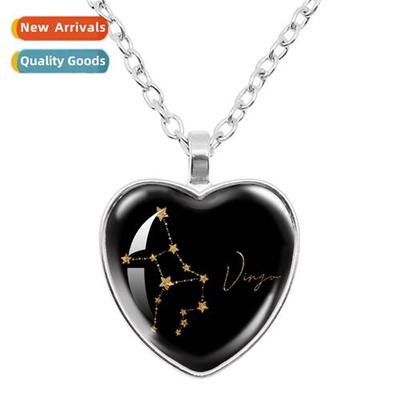 Persalised Art Zodiac Glass Round Heart Pendant Necklace Bir