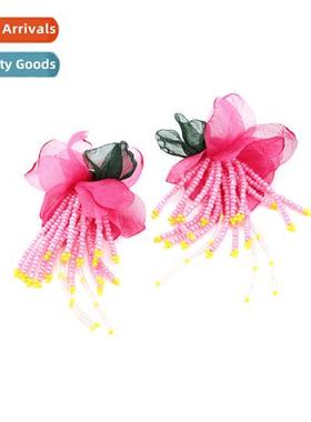 Korean wind fresh chiff lg flowers tassel earrings creative
