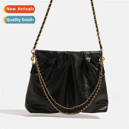 ins nd wave bag female trash bag niche new oil wax pleated w