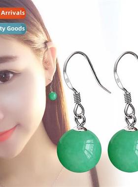 S925 sterling silver 12MM natural dgling jade earrings femal