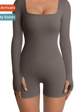 2023 Womens new fall  winter threaded square neck hip slimmi