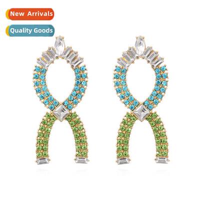 New exaggerated geometric earrings retro alloy diamd earring