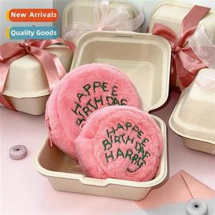 headphe bag purse pink stude coin cake embroidery ins Korean