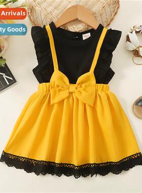 Girls spring  autumn  2023 new n sleeveless splicing solid c