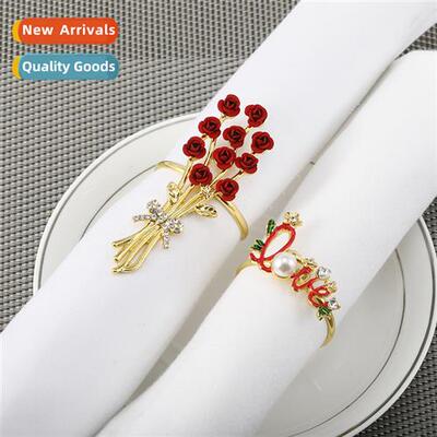 Valentines Day roses alloy napkin buckle new metal wh diamds