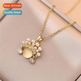 natial style opera Necklace niche zircia pearl retro female