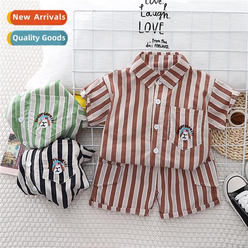 Boys su summer 2023 new childrens clothing striped shirt sho